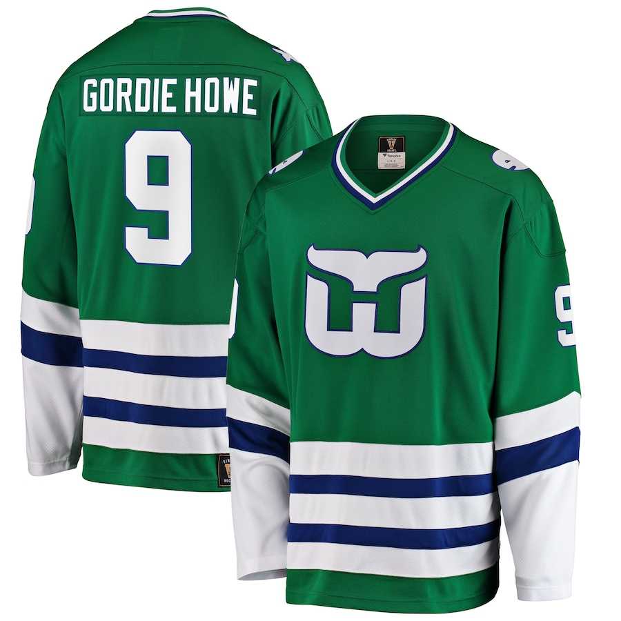 Men%27s Hartford Whalers #9 Gordie Howe Fanatics Branded Green Premier Breakaway Retired Jersey Dzhi->boston bruins->NHL Jersey